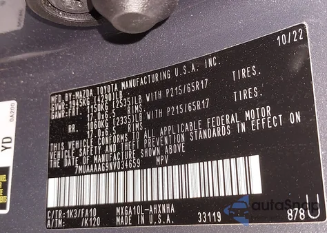 2022 Toyota Corolla Cross L from USA, damaged, VIN 7MUAAAAG9NV034659